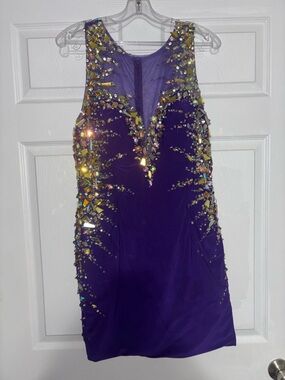 Splash Purple Mini Dress with Iridescent Embellishments